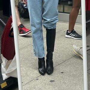 Emporio Armani Black Leather Boots with Logo